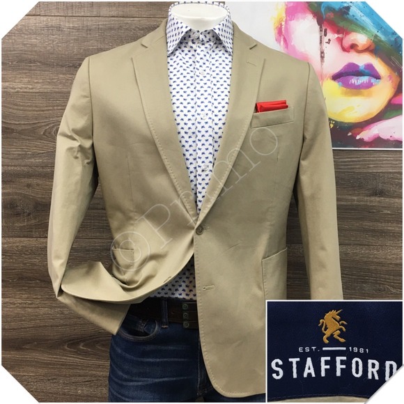 STAFFORD Mens Cotton Blazer Sport Coat Casual Jacket Size 46R Classic Suit